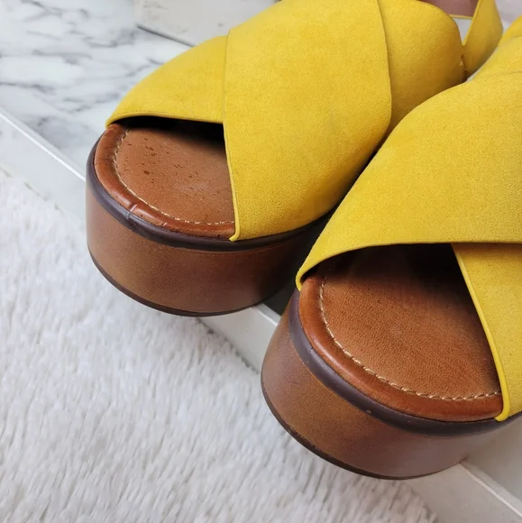 Indigo Yellow Cross Strap Wedges - Picture 5 of 11